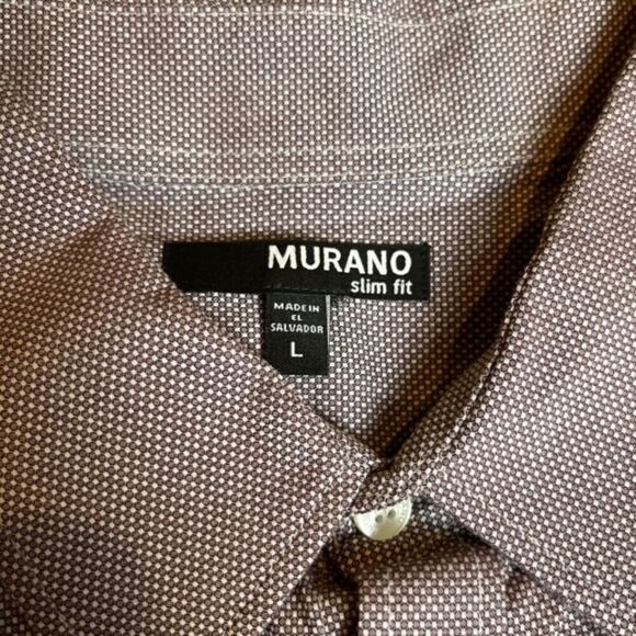 Murano Men's Slim Fit Button Front Shirt. Brown White dot Textured color Size L - Picture 6 of 9